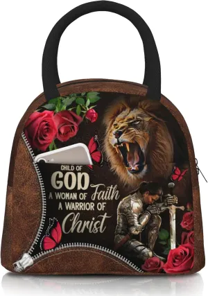 Christian Bible Verses Lunch Box for Women Christian Woman Warrior Lunchbox Inspirational Scripture Insulated Religious Reusable Lunch Tote Bag for Church Office Work Travel