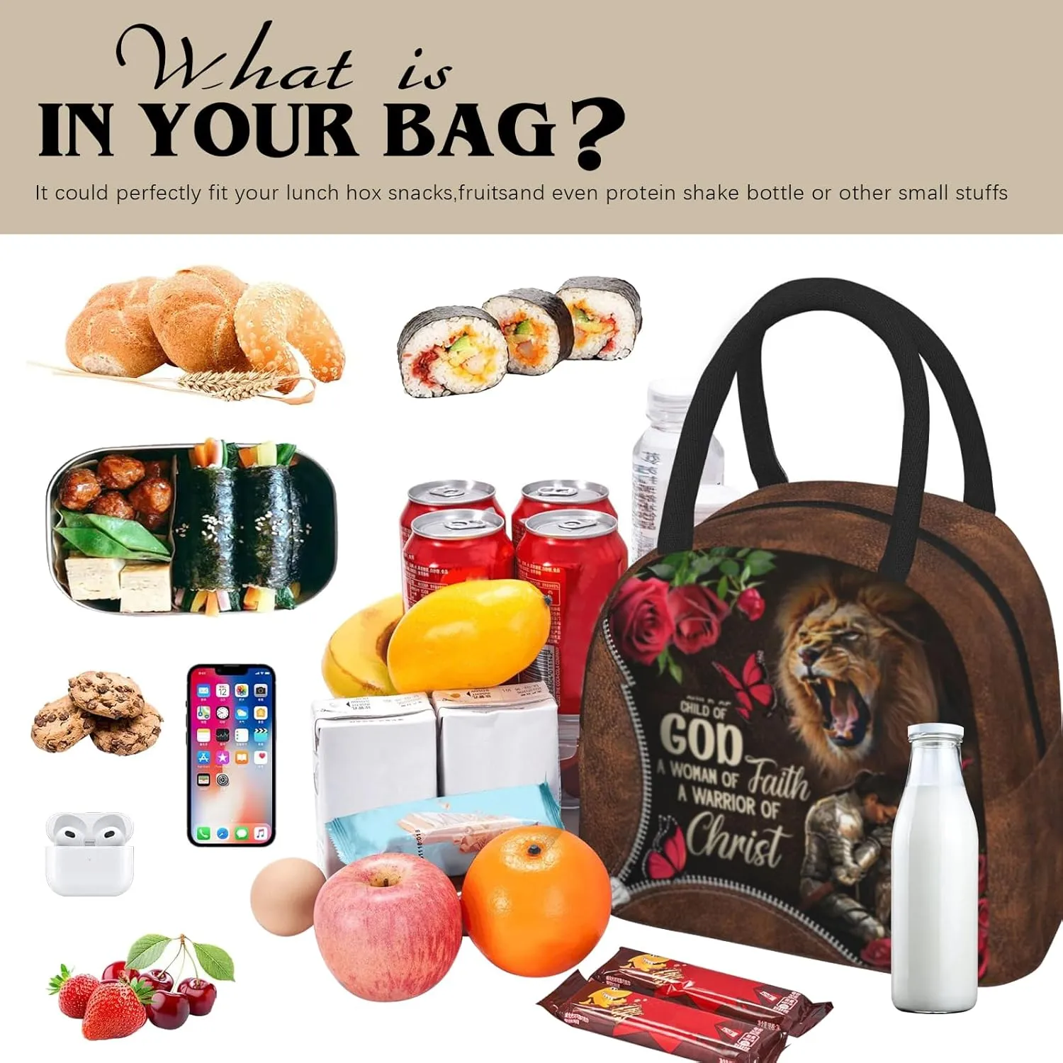 Christian Bible Verses Lunch Box for Women Christian Woman Warrior Lunchbox Inspirational Scripture Insulated Religious Reusable Lunch Tote Bag for Church Office Work Travel