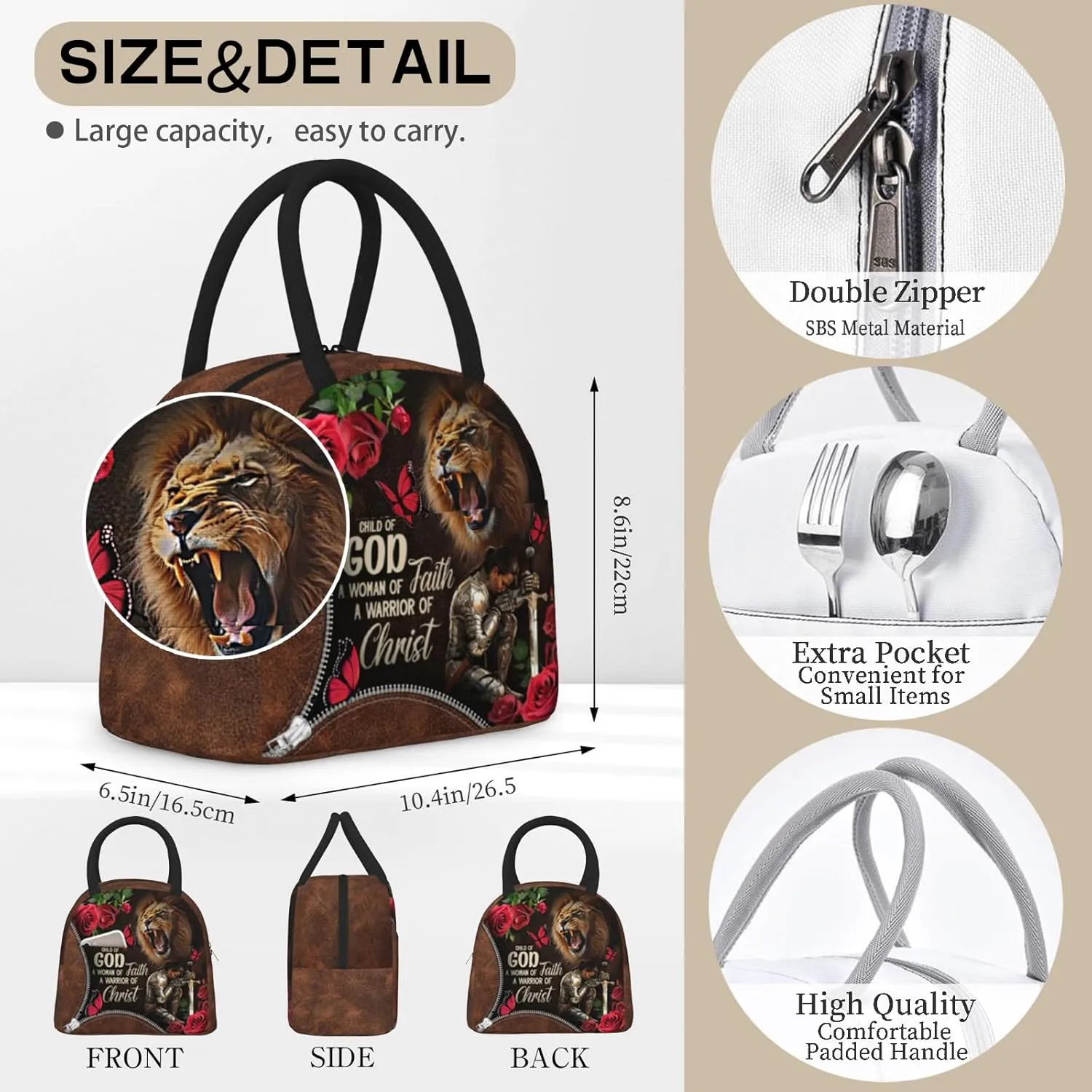 Christian Bible Verses Lunch Box for Women Christian Woman Warrior Lunchbox Inspirational Scripture Insulated Religious Reusable Lunch Tote Bag for Church Office Work Travel