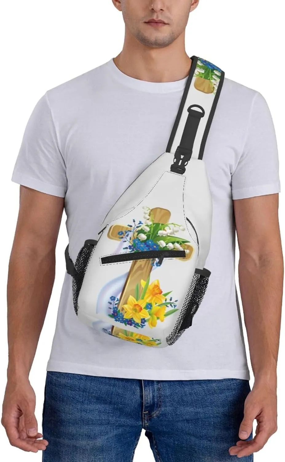 Christian Jesus Cross Crossbody Sling Backpack Fashion Jesus Sling Bag Travel Hiking Chest Bag Daypack for Men Women