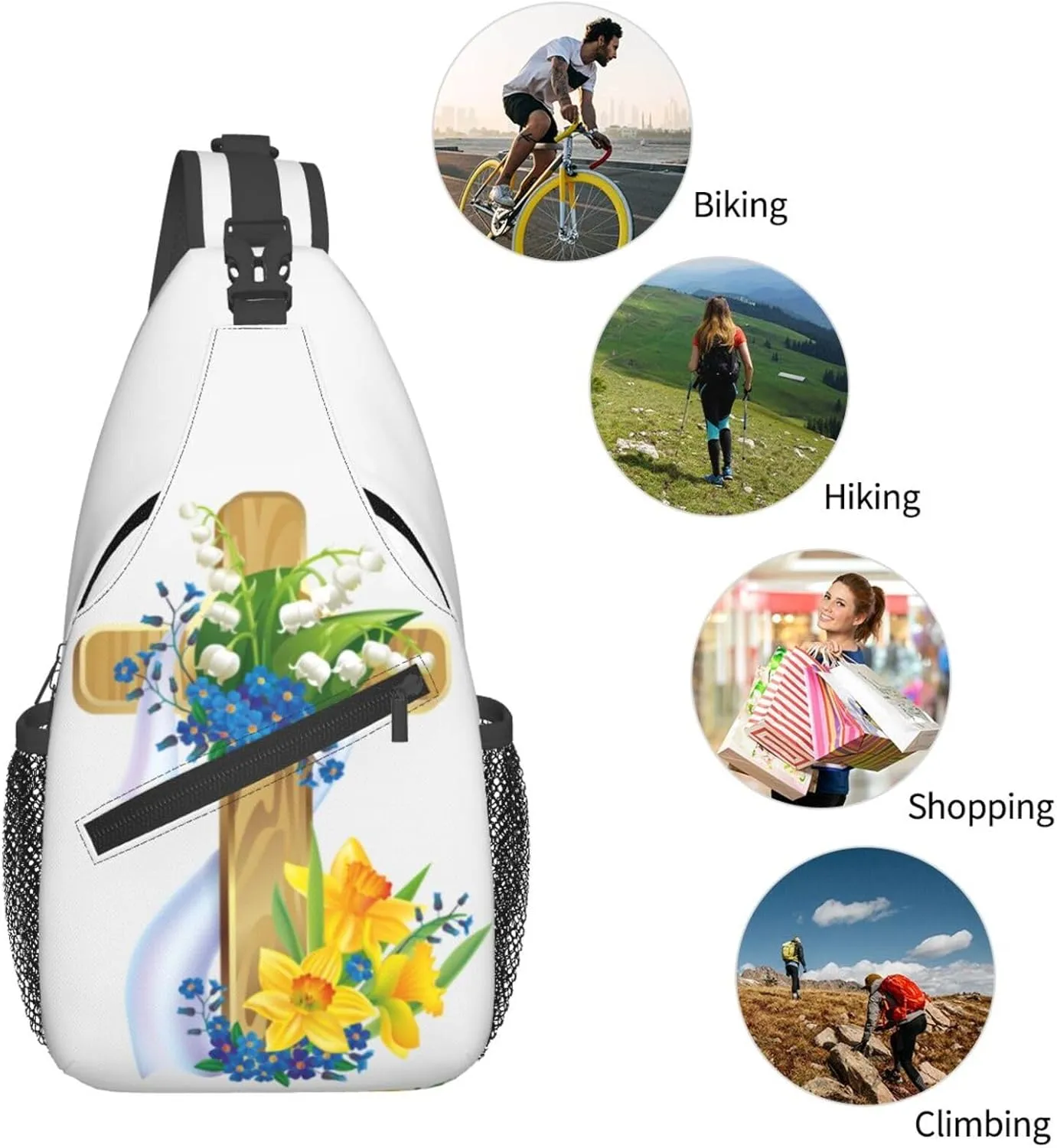 Christian Jesus Cross Crossbody Sling Backpack Fashion Jesus Sling Bag Travel Hiking Chest Bag Daypack for Men Women