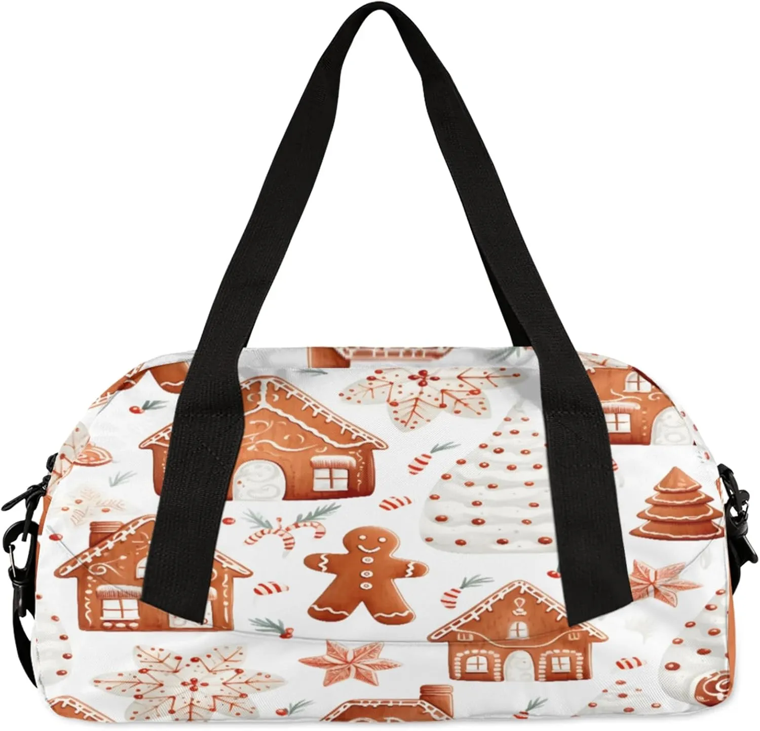 Christmas Cute Gingerbread Man Kids Duffel Bag Lightweight Waterproof Sports Gym Bag with Front Zipper Pocket Foldable Weekender Overnight Bag for School Practice Gymnastic Ballet