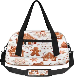 Christmas Cute Gingerbread Man Kids Duffel Bag Lightweight Waterproof Sports Gym Bag with Front Zipper Pocket Foldable Weekender Overnight Bag for School Practice Gymnastic Ballet