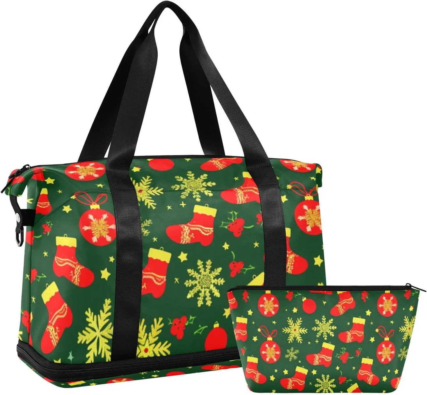 Christmas Deco Ball Stock Duffel Bags Weekender Duffel Bag with Toiletry Bag for Airplane Traveling 2 Pcs Set