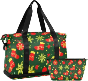 Christmas Deco Ball Stock Duffel Bags Weekender Duffel Bag with Toiletry Bag for Airplane Traveling 2 Pcs Set