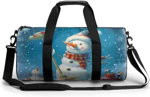 Christmas Snowman Welcome The Magical Winter Gym Bag Cylindrical Sports Bag Travel Duffel Bag with Shoulder Strap