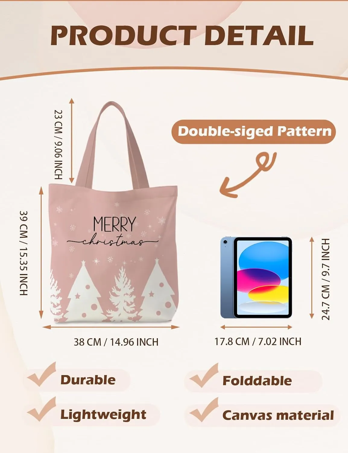 Christmas Tote Bag, Christmas Canvas Tote Bag for Women, Christmas Tote Bags with Handles