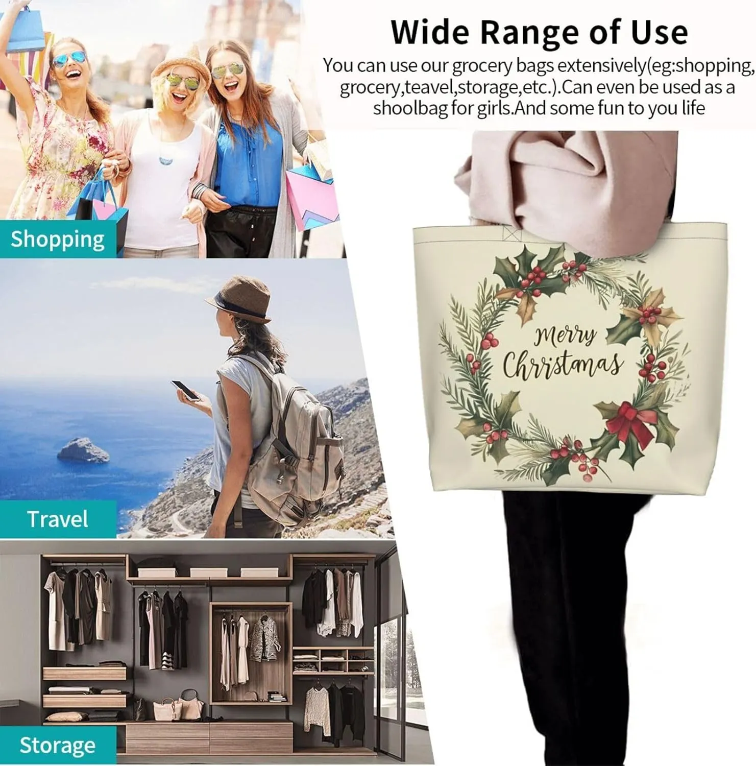 Christmas Tote Bags women Large shopping Bag Christmas Handbags Travel Bags