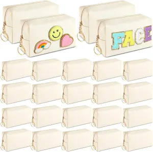 Chunful 24 Pcs Preppy Makeup Bag PU Leather Cosmetic Bag Bulk Makeup Plain Pouch Waterproof Toiletry Purse for Women Traveling Preppy Pencil Case Travel Purse Cosmetic(Beige)