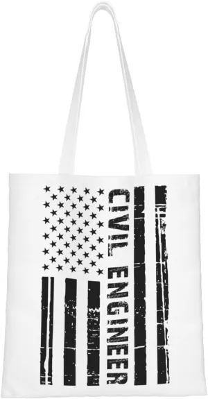 Civil Engineer Usa Flag Tote Bag for Women Canvas Shopping Bags Reusable Large Capacity Casual Shoulder Handbags Grocery Bags DIY Gift Bags