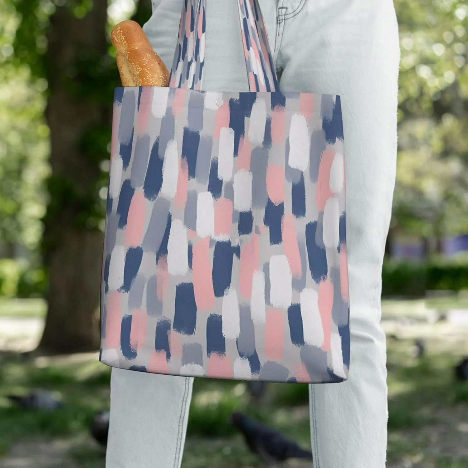 Classic Navy Blue And White Stripes horizontal striped Canvas Totes Bag Shoulder Bags Shopping Crossbody