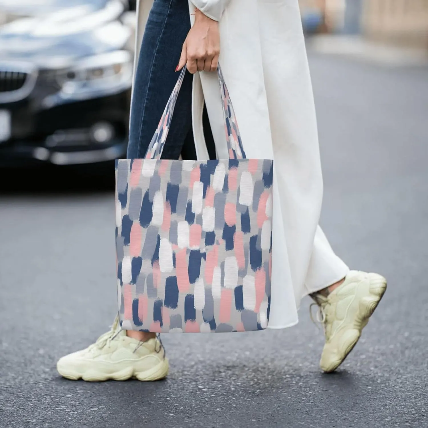 Classic Navy Blue And White Stripes horizontal striped Canvas Totes Bag Shoulder Bags Shopping Crossbody