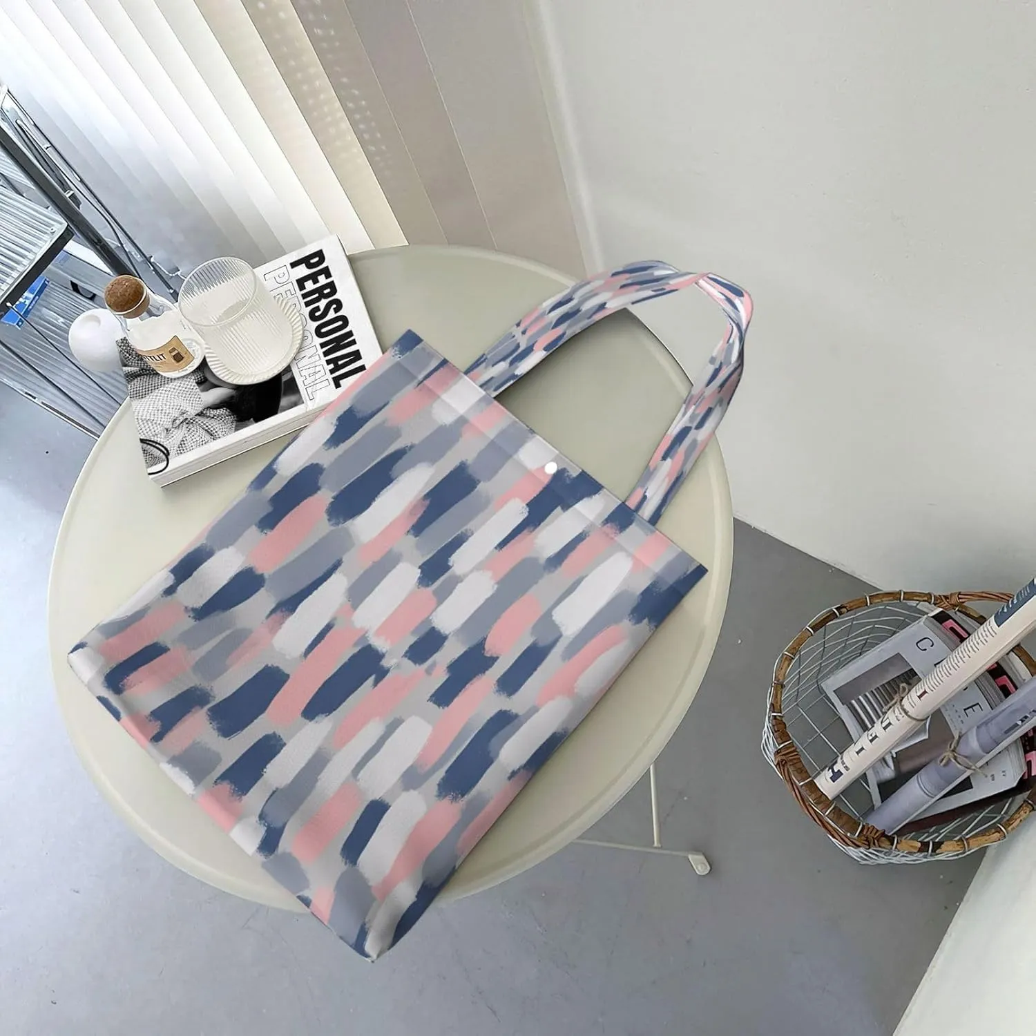 Classic Navy Blue And White Stripes horizontal striped Canvas Totes Bag Shoulder Bags Shopping Crossbody