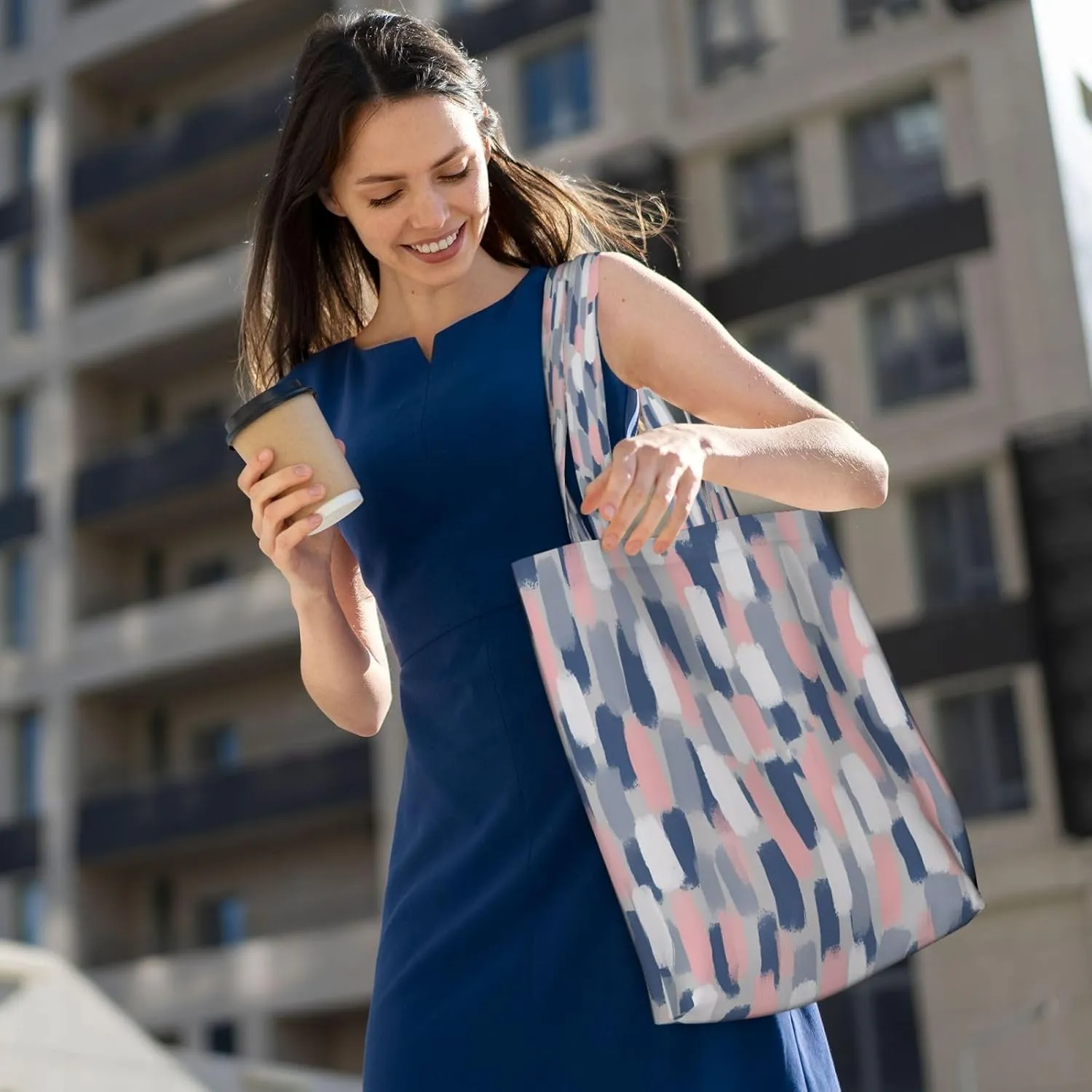 Classic Navy Blue And White Stripes horizontal striped Canvas Totes Bag Shoulder Bags Shopping Crossbody