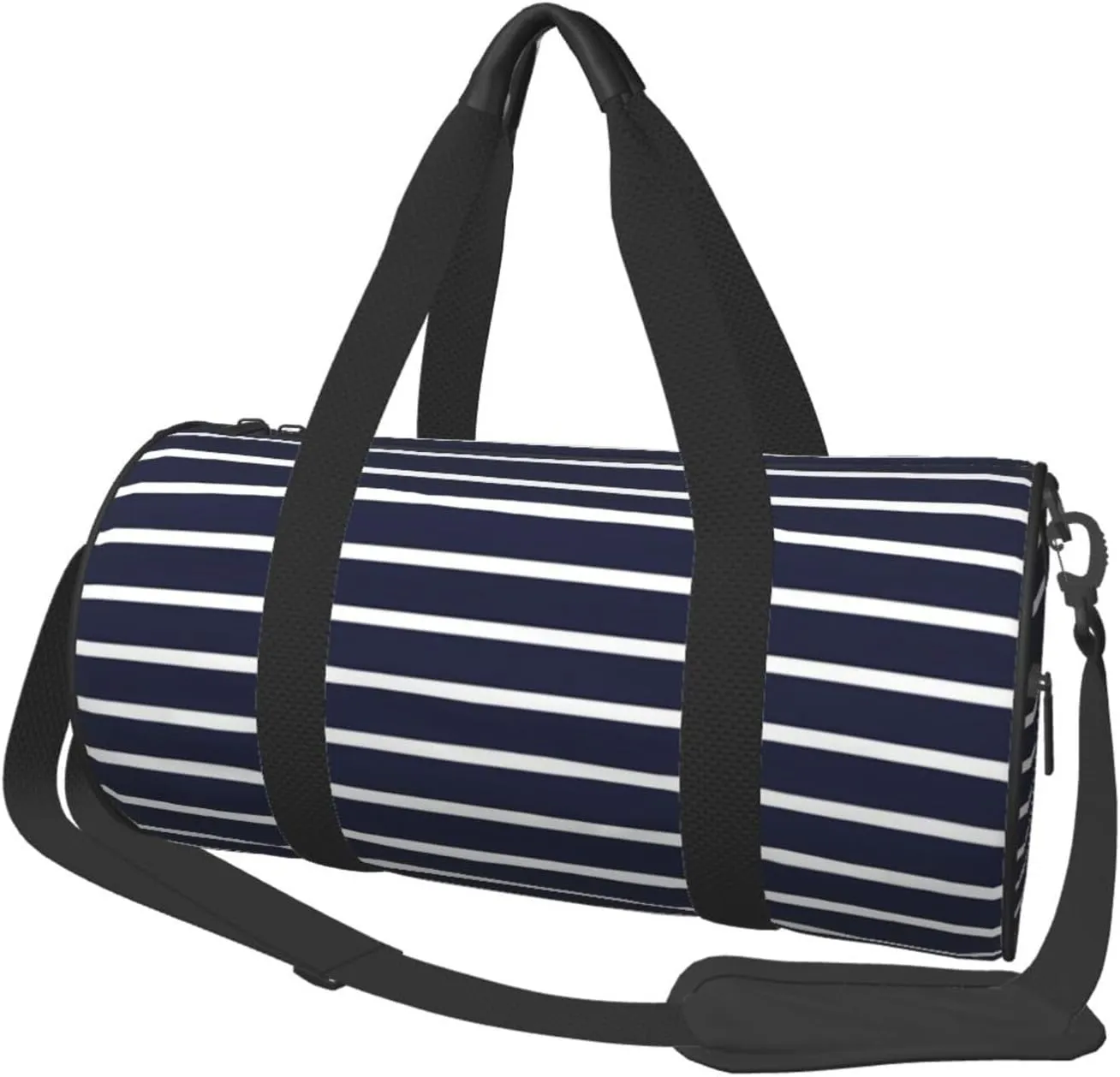 Classic Navy Blue And White Stripes horizontal striped Round Travel Duffel Bag Large Capacity Gym Sports Bags for Hiking Vacation Trips