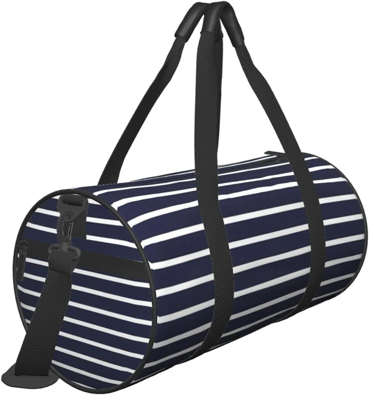 Classic Navy Blue And White Stripes horizontal striped Round Travel Duffel Bag Large Capacity Gym Sports Bags for Hiking Vacation Trips