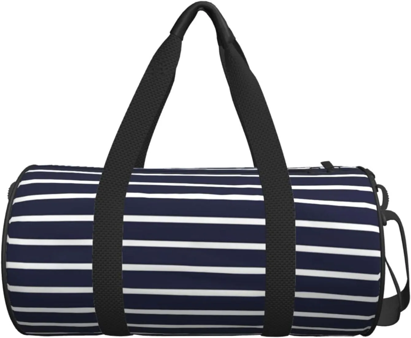 Classic Navy Blue And White Stripes horizontal striped Round Travel Duffel Bag Large Capacity Gym Sports Bags for Hiking Vacation Trips