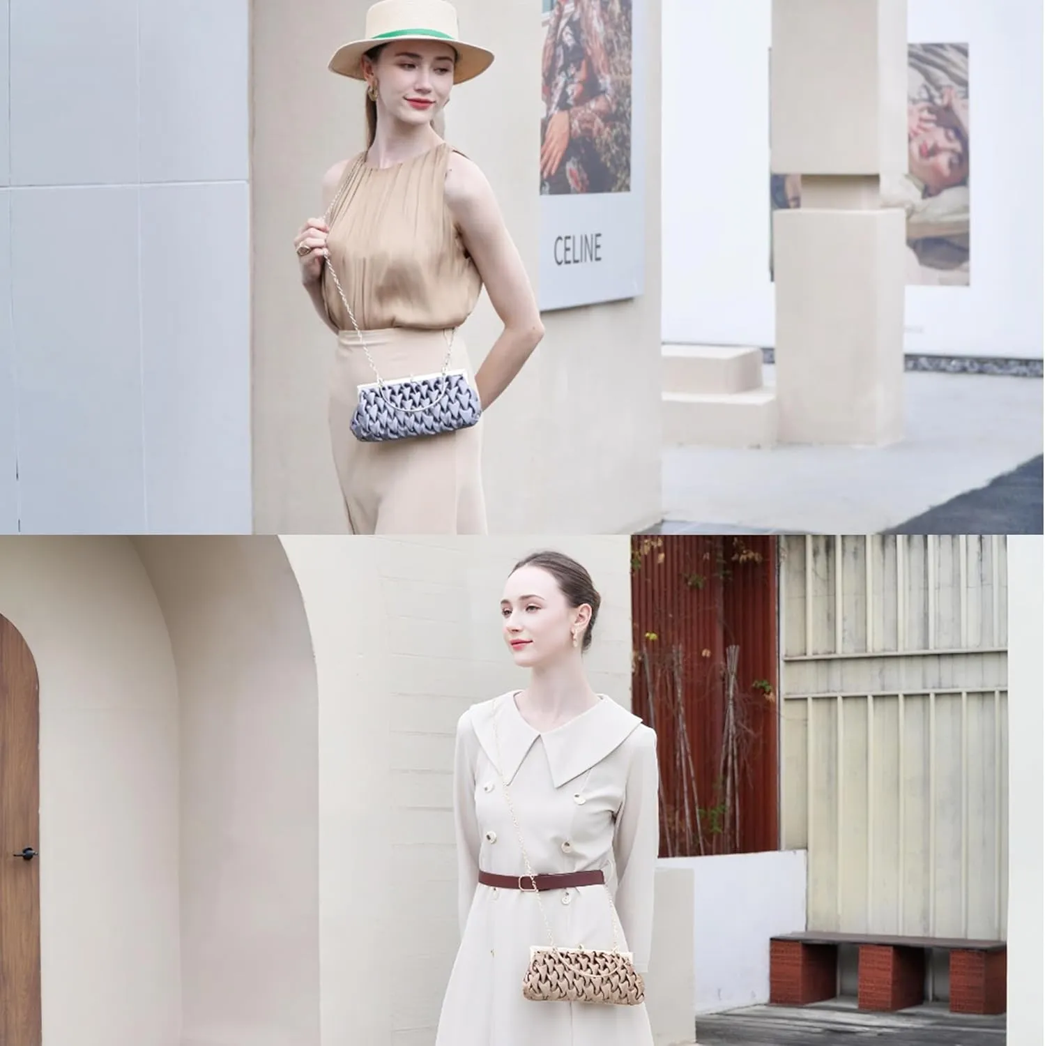 Classic Satin Clutch Bag Diamante Embellished Formal Evening Handbag for Wedding Prom Party Purses