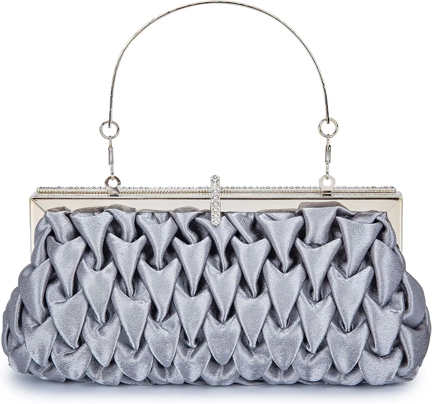 Classic Satin Clutch Bag Diamante Embellished Formal Evening Handbag for Wedding Prom Party Purses