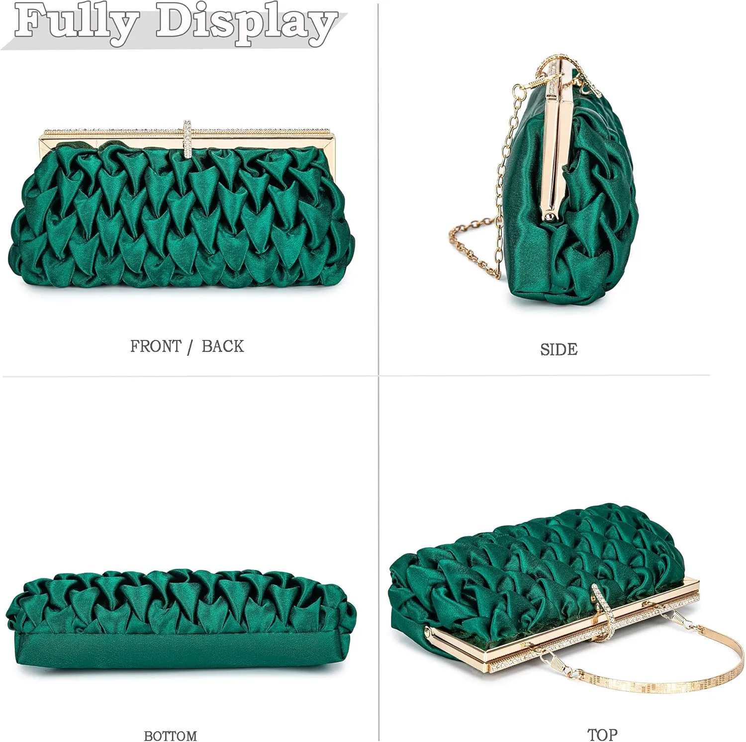 Classic Satin Clutch Bag Diamante Embellished Formal Evening Handbag for Wedding Prom Party Purses