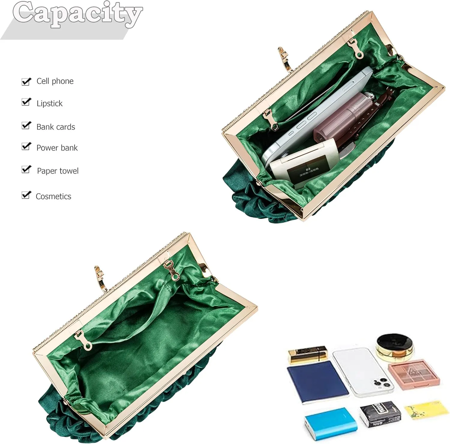 Classic Satin Clutch Bag Diamante Embellished Formal Evening Handbag for Wedding Prom Party Purses