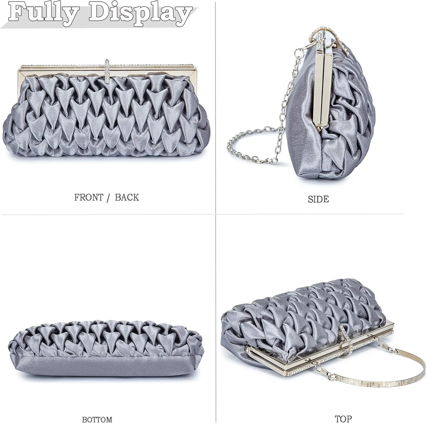 Classic Satin Clutch Bag Diamante Embellished Formal Evening Handbag for Wedding Prom Party Purses