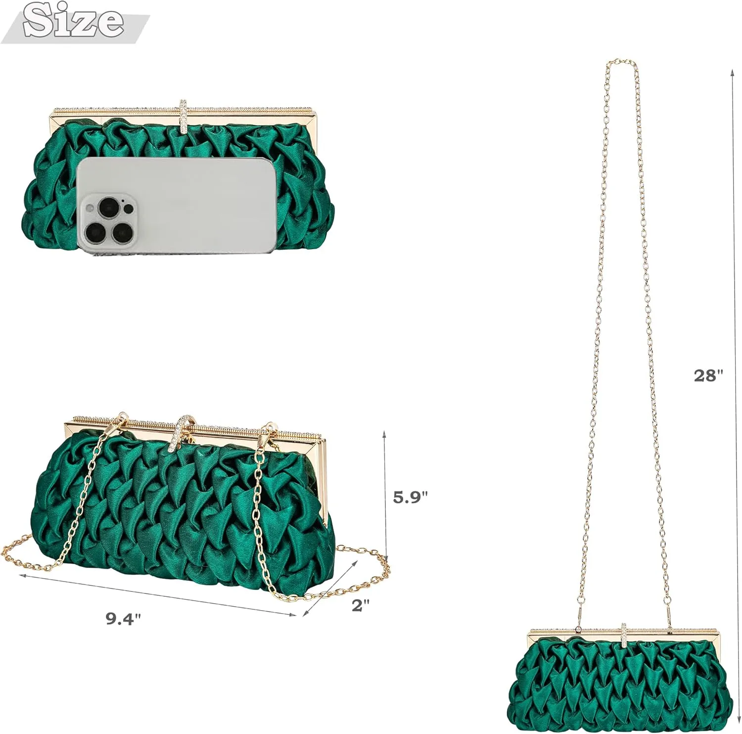 Classic Satin Clutch Bag Diamante Embellished Formal Evening Handbag for Wedding Prom Party Purses