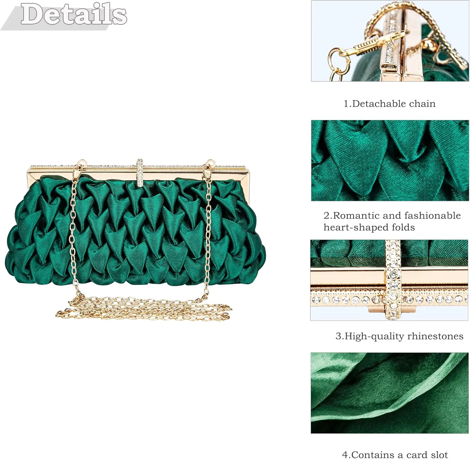 Classic Satin Clutch Bag Diamante Embellished Formal Evening Handbag for Wedding Prom Party Purses