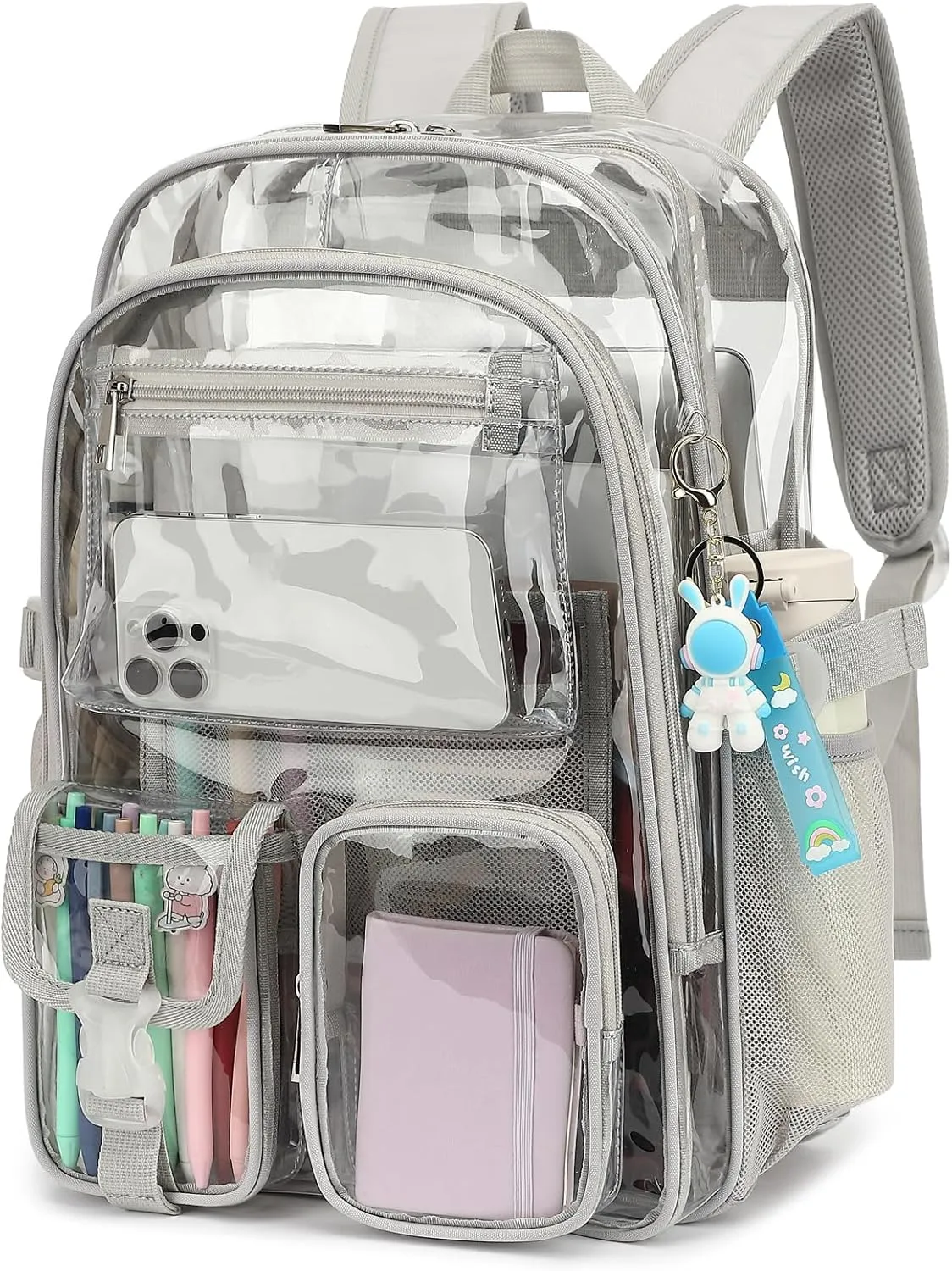 Clear Backpack Heavy Duty Transparent Backpacks Stadium Approved for School Work Sport Travel (Grey)