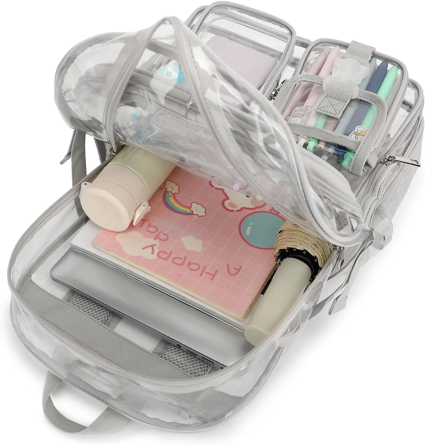 Clear Backpack Heavy Duty Transparent Backpacks Stadium Approved for School Work Sport Travel (Grey)