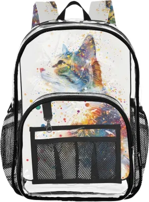 Clear Backpack Outline Of Cat Full Of Spatial Star Transparent Bookbag See Through PVC Backpacks