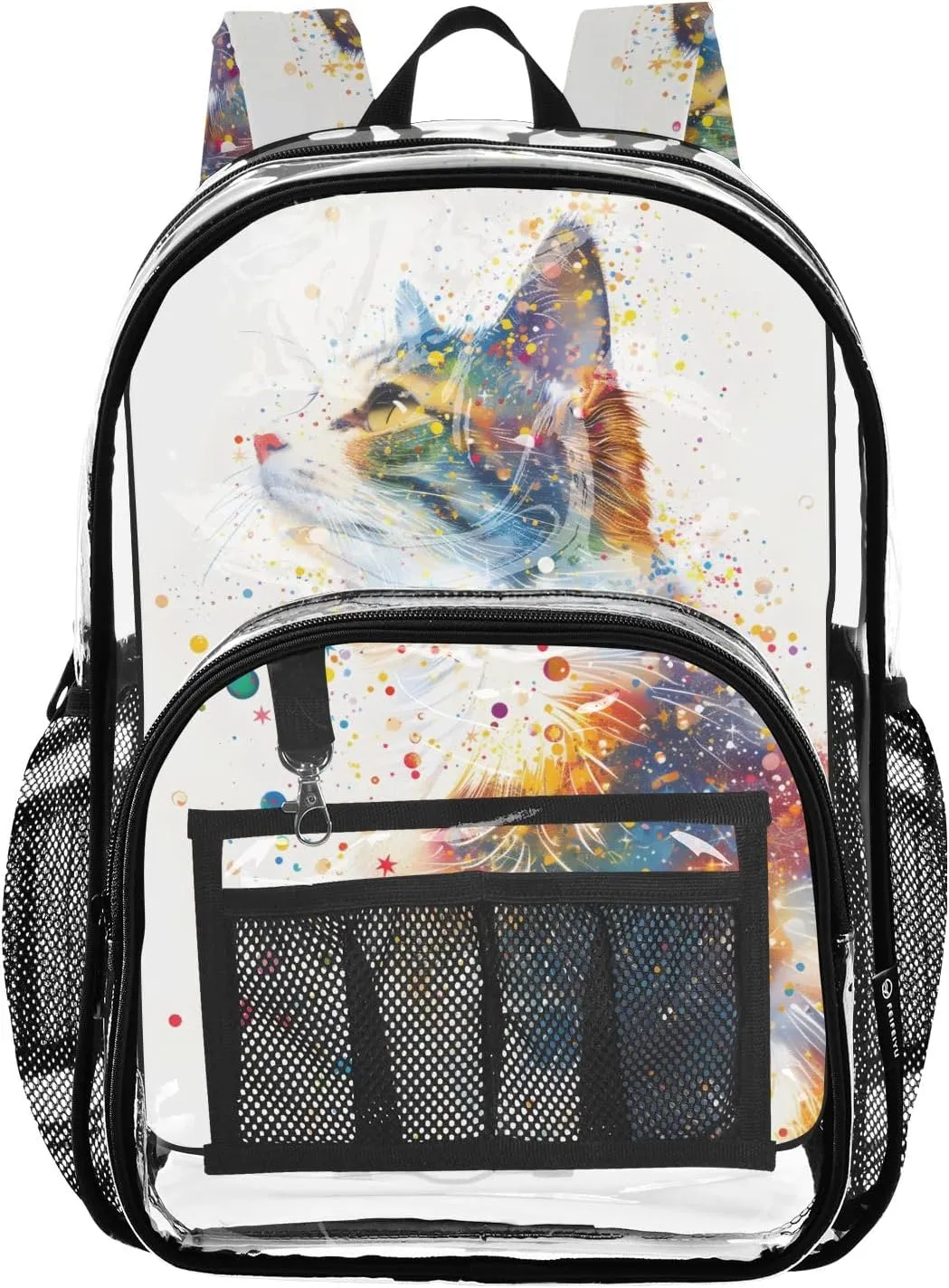 Clear Backpack Outline Of Cat Full Of Spatial Star Transparent Bookbag See Through PVC Backpacks