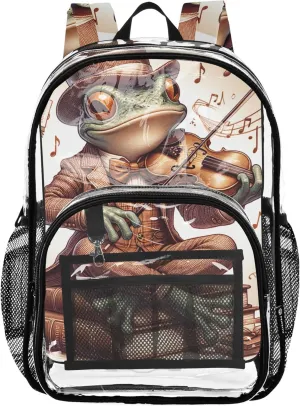 Clear Bag for Women Travel Girls Backpack for Kids Approved Plastic Bag Large Funny Frog Victoria Musician Cute