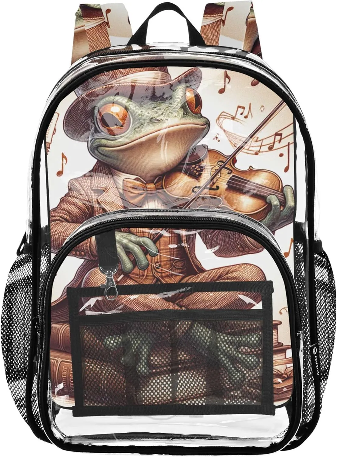 Clear Bag for Women Travel Girls Backpack for Kids Approved Plastic Bag Large Funny Frog Victoria Musician Cute