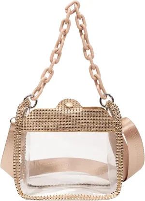 Clear Chain Evening Clutch Bag Stadium Approved Rhinestone Handbag Shoulder Bag Jelly Purse