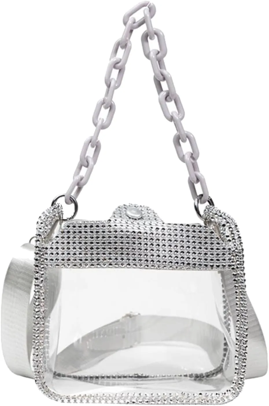 Clear Chain Evening Clutch Bag Stadium Approved Rhinestone Handbag Shoulder Bag Jelly Purse