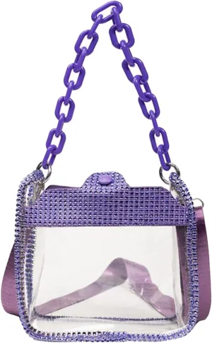 Clear Chain Evening Clutch Bag Stadium Approved Rhinestone Handbag Shoulder Bag Jelly Purse