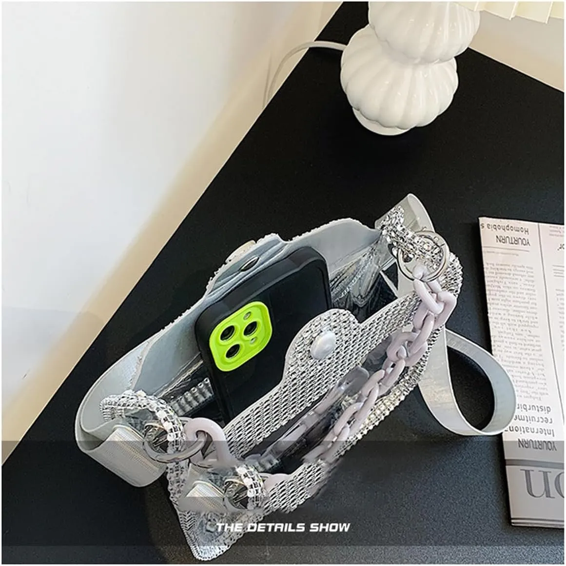 Clear Chain Evening Clutch Bag Stadium Approved Rhinestone Handbag Shoulder Bag Jelly Purse