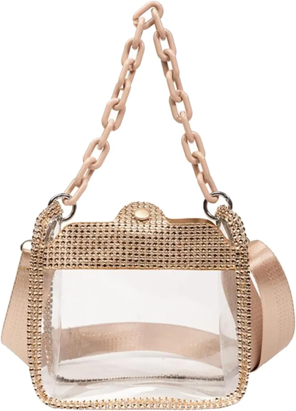 Clear Chain Evening Clutch Bag Stadium Approved Rhinestone Handbag Shoulder Bag Jelly Purse
