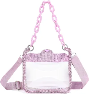 Clear Chain Evening Clutch Bag Stadium Approved Rhinestone Handbag Shoulder Bag Jelly Purse