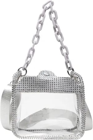 Clear Chain Evening Clutch Bag Stadium Approved Rhinestone Handbag Shoulder Bag Jelly Purse
