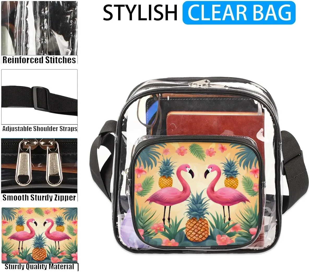 Clear Crossbody Bag Stadium Approved Clear Bag for Concert Sport Event Messenger Bag for Men Women
