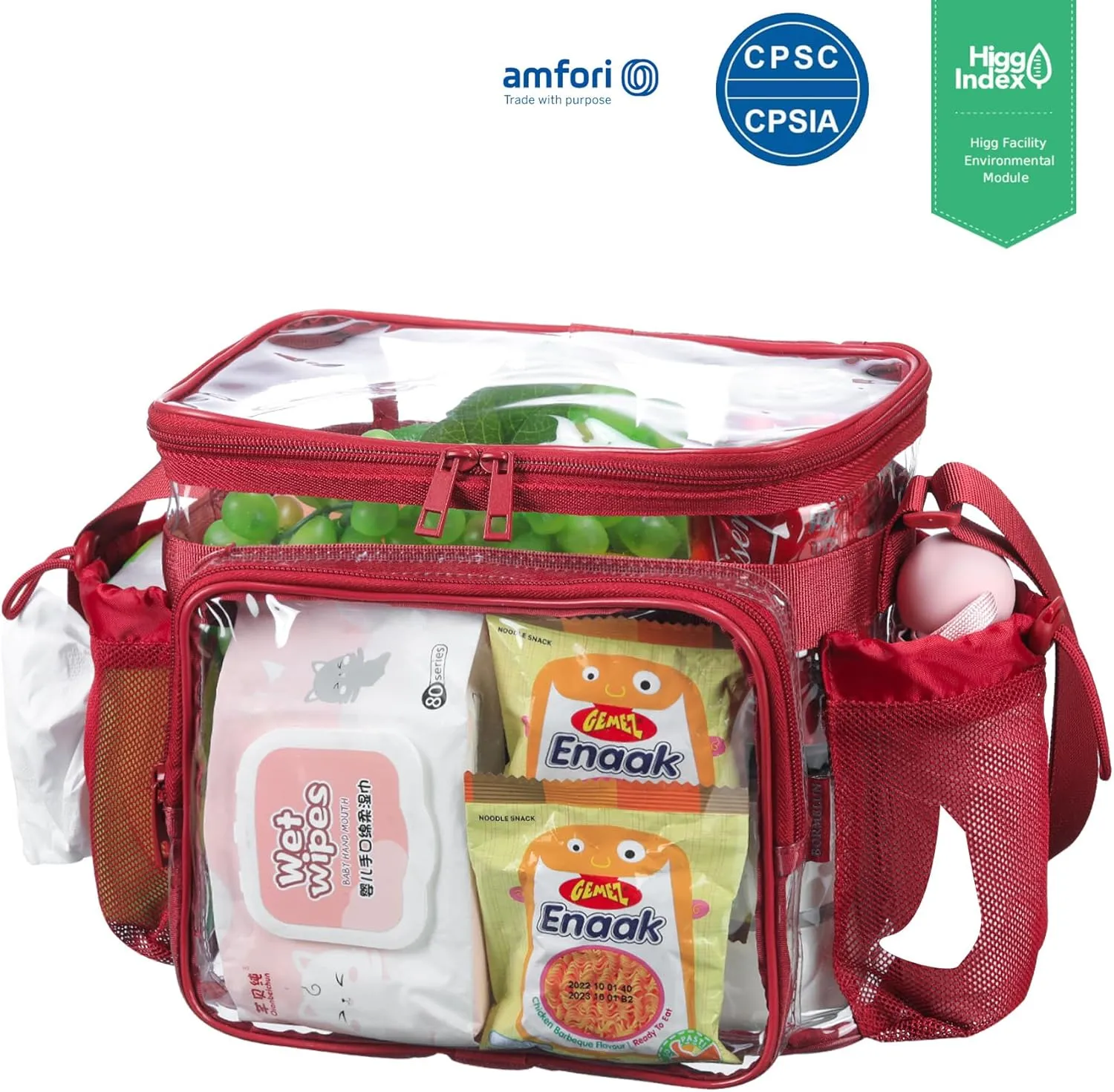 Clear Lunch Bag for Work, Correctional Officer Work shoulder crossbody tote Concets Approved Transparent see through plastic -Encore Red