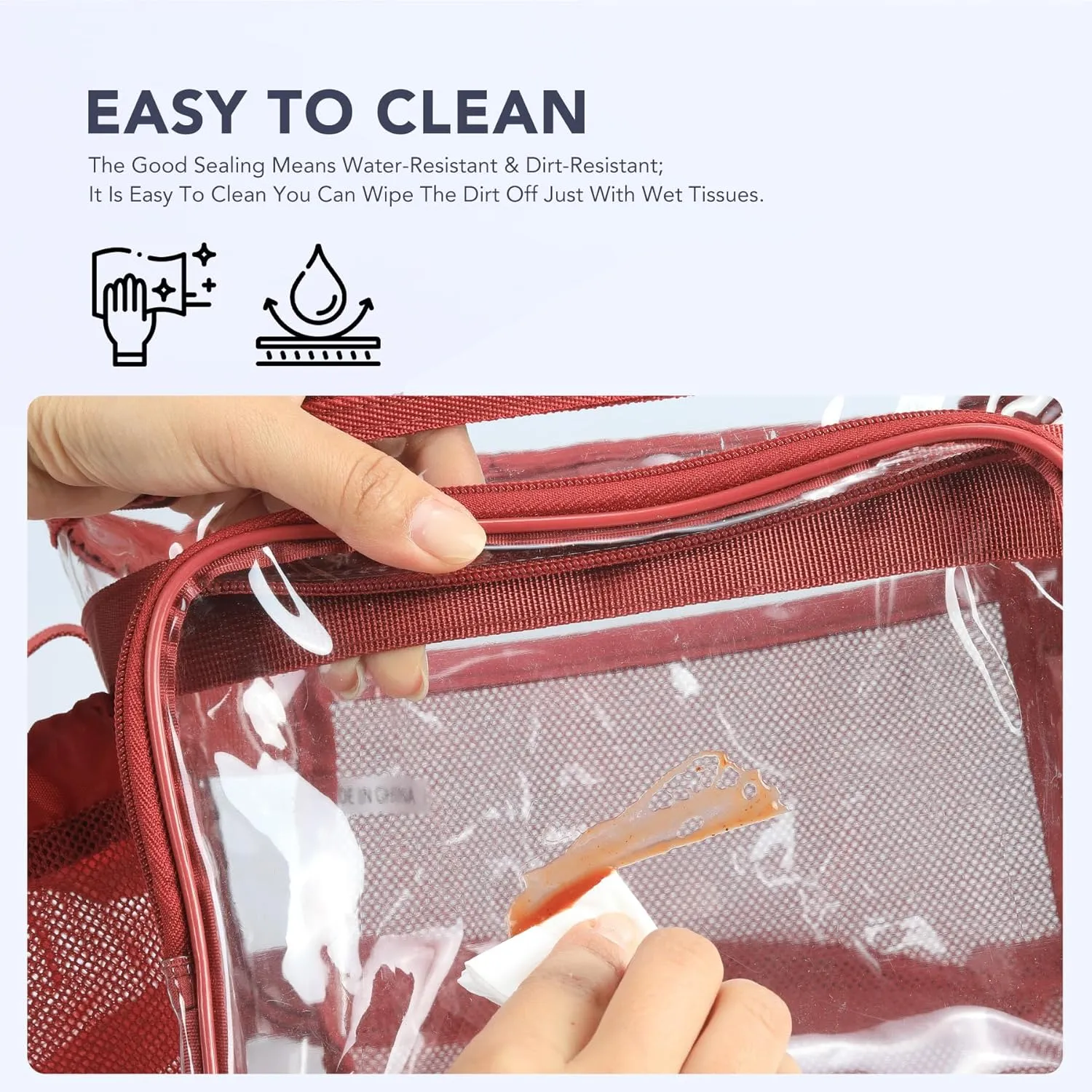 Clear Lunch Bag for Work, Correctional Officer Work shoulder crossbody tote Concets Approved Transparent see through plastic -Encore Red