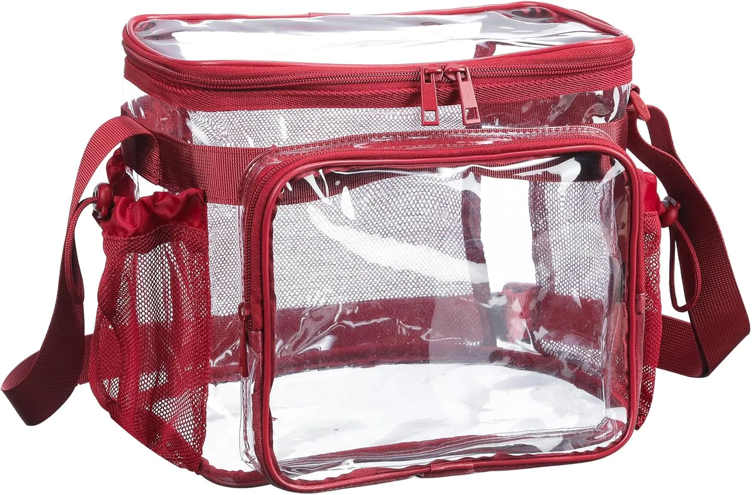 Clear Lunch Bag for Work, Correctional Officer Work shoulder crossbody tote Concets Approved Transparent see through plastic -Encore Red