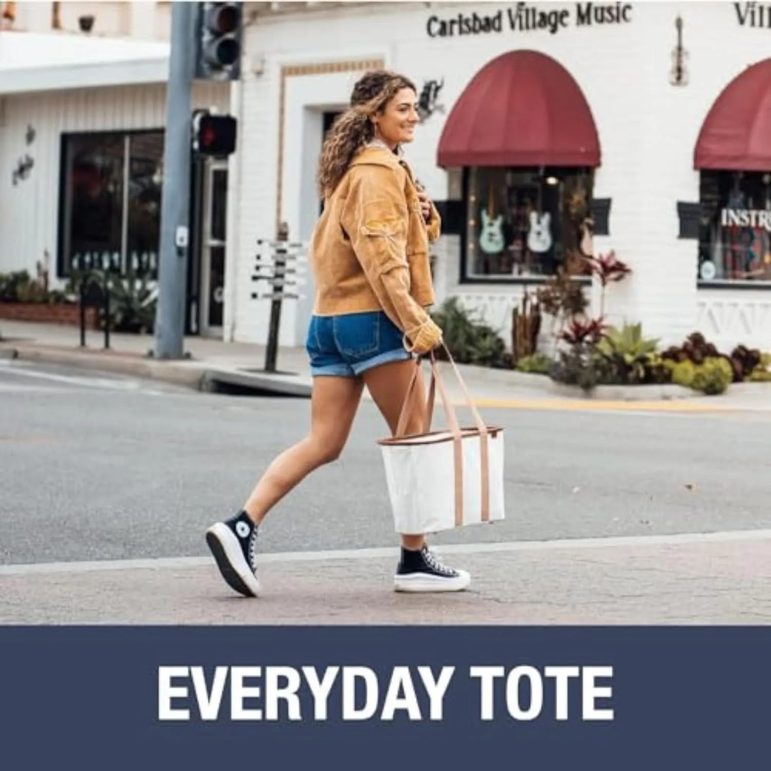 CleverMade Collapsible LUXE Tote - Navy Striped 1 Pack 30L / 8 Gal - Reusable Grocery Shopping Storage Bag Organizer w/ Handles Reinforced Bottom