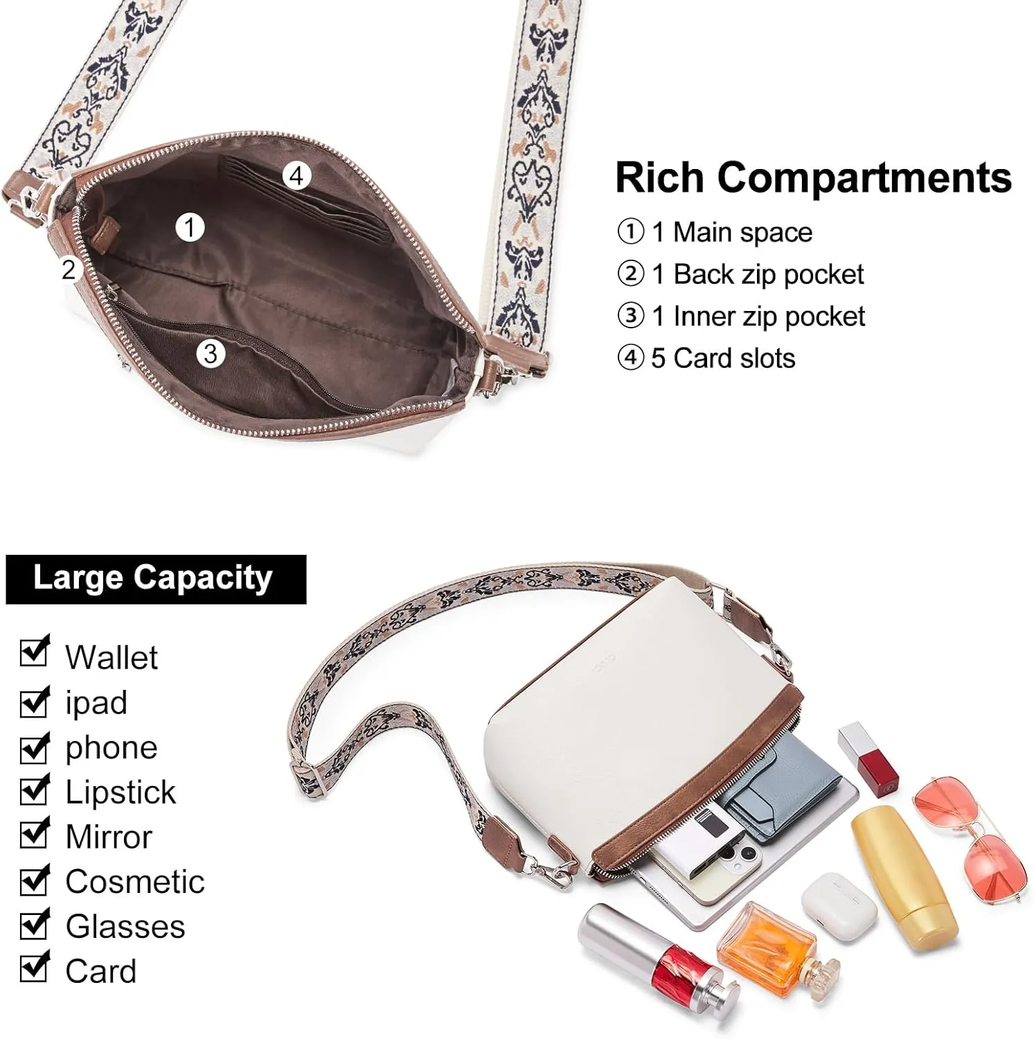 CLUCI Crossbody Bags for Women, Vegan Leather Shoulder Handbags, Purses for Women with Adjustable Wide Strap