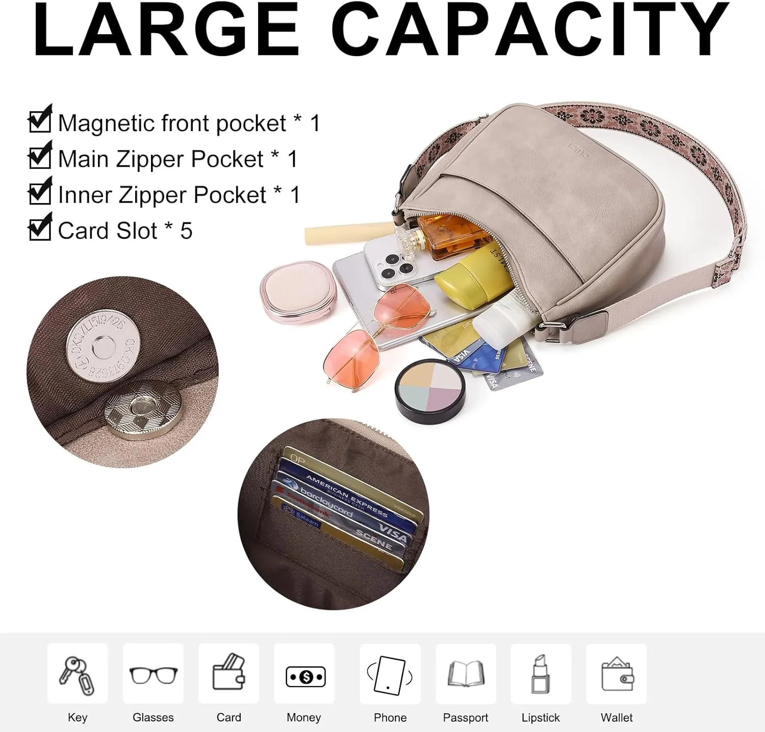 CLUCI Crossbody Bags for Women, Vegan Leather Shoulder Handbags, Purses for Women with Adjustable Wide Strap