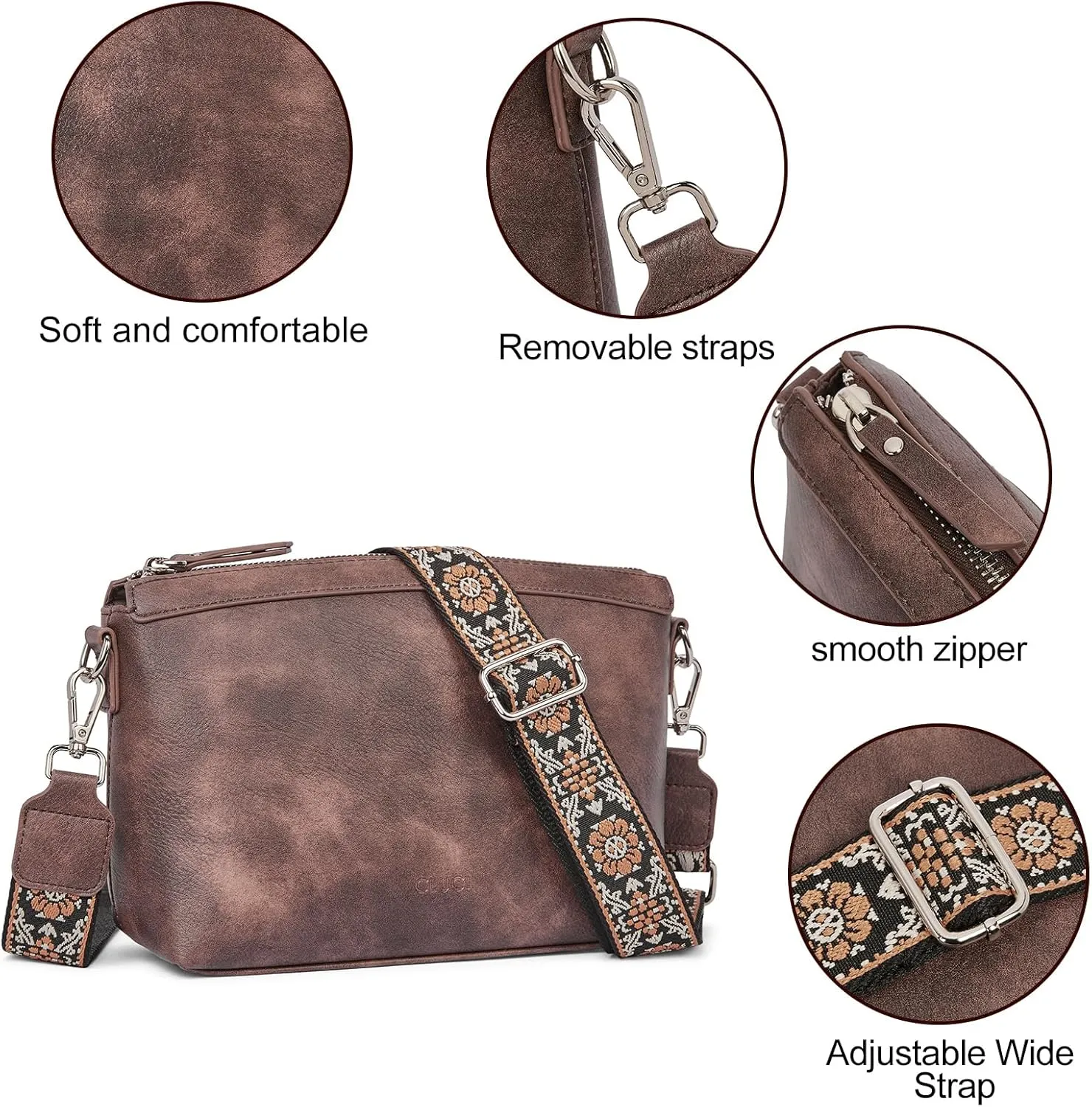 CLUCI Crossbody Bags for Women, Vegan Leather Shoulder Handbags, Purses for Women with Adjustable Wide Strap