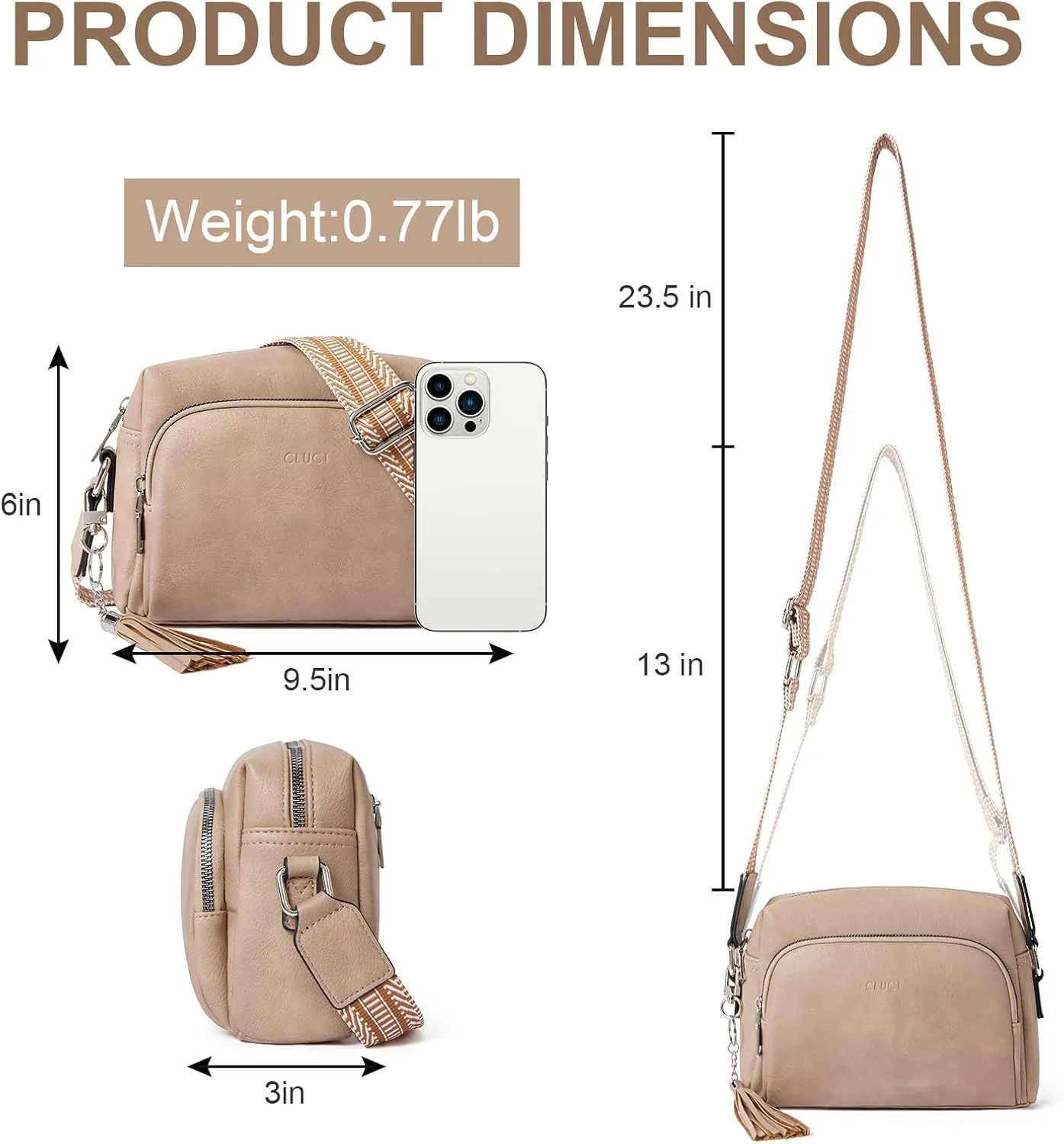 CLUCI Crossbody Bags for Women, Vegan Leather Shoulder Handbags，Purses for Women with Adjustable Wide Strap